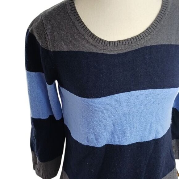 The Limited Womens S Colorblock Stripe Sweater Blue Gray 3/4 Sleeve Button Top - Picture 3 of 8